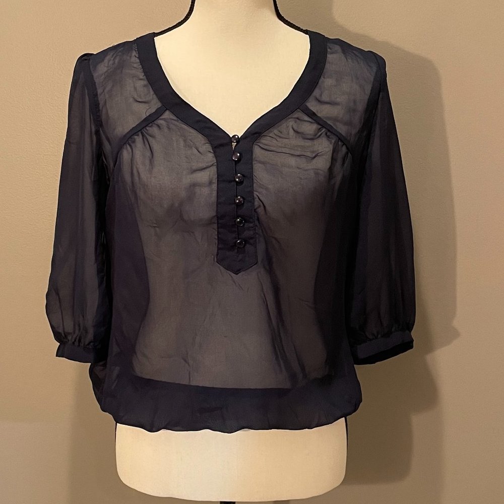 DMBM BOHO GYPSY RETRO FESTIVAL SHEER PHEASANT TOP  sz M  NWOT
